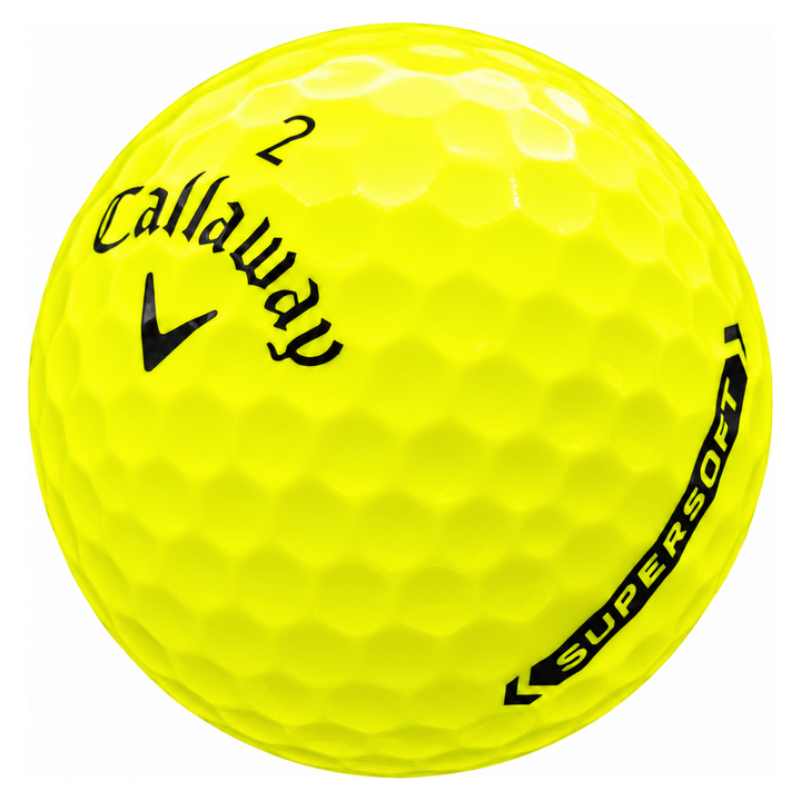 Callaway Supersoft golf ball in yellow, showing the logo and number