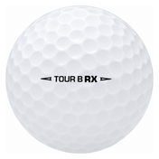 Bridgestone Tour B RX golf ball in white, showing the side stamp and alignment line
