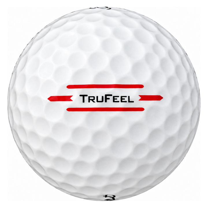 Titleist TruFeel golf ball in white, showing the red TruFeel alignment stamp