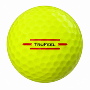 Titleist TruFeel golf ball in yellow, showing the red TruFeel alignment stamp